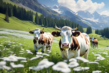 Fototapeta na wymiar Kühe auf der Alm und Landschaft im Sommer