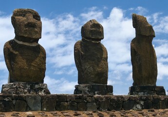A group of beautiful moai statues on Easter Island, Chile (Rapa Nui)