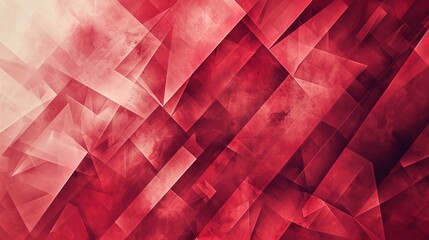 modern abstract red background design with layers of textured white transparent material in triangle diamond and squares shapes in random geometric pattern