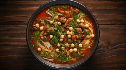 A bowl of hearty harira soup, a staple dish during Ramadan in many North African countries
