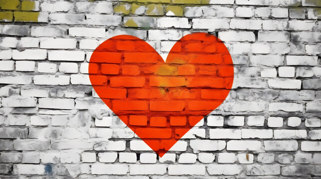 Symbol of love painted on brick wall
