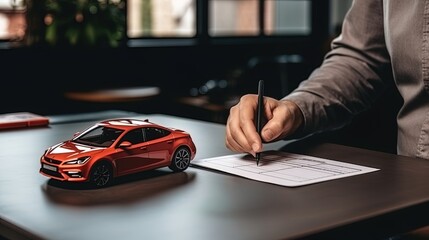 man signs a contract for a leasing car - obrazy, fototapety, plakaty