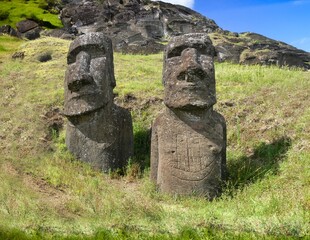The Rano Raraku Moai are a series of monolithic volcanic stone sculptures located on Easter Island, Chile. They were carved by the Rapa Nui people,  between 1200 and 1700 AD.
