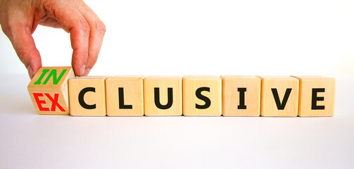 Inclusive or exclusive symbol. Concept word Exclusive and Inclusive on wooden cubes. Businessman...