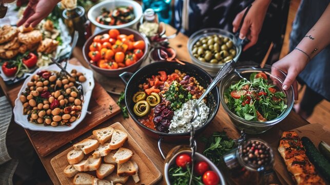 Overhead View Of Food Served In Bowl On Table