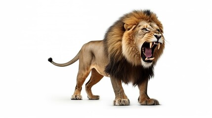 angry lion showing its fangs on a white background