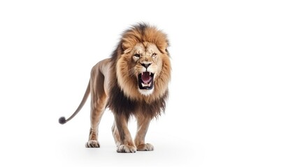Obraz premium angry lion showing its fangs on a white background