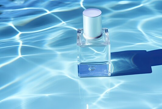 A mockup of a white blank cosmetic bottle tube placed on the surface of the water.