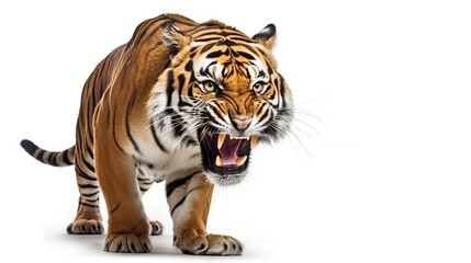 angry tiger showing its fangs on a white background