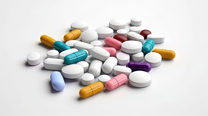 Packing tablets and capsules on a white background