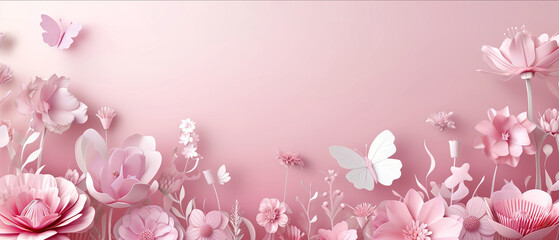 Elegant Pink Floral and Butterfly Composition on a Soft Pastel Background for Sophisticated Design Needs