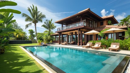 Fototapeta na wymiar Luxury villa with private garden in tropical resort