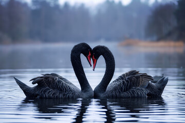 Symphony of Love: Black Swans Creating Heart Shape