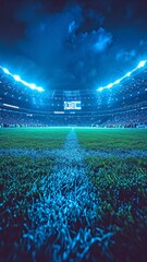 Football stadium illuminated at night