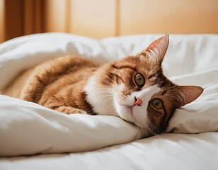 cat sleeping on the bed, high-quality wallpapers