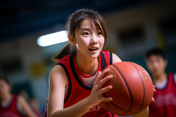 バスケットボールの試合で活躍する女子選手