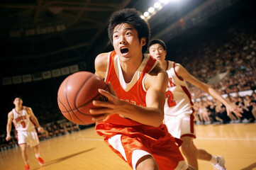 バスケットボールの試合で活躍する男子選手