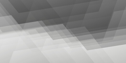 Abstract minimal geometric white and gray light background design. white paper transparent material in triangle technology and square shapes in random geometric pattern.