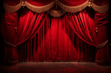 赤色のゴージャスな劇場カーテン