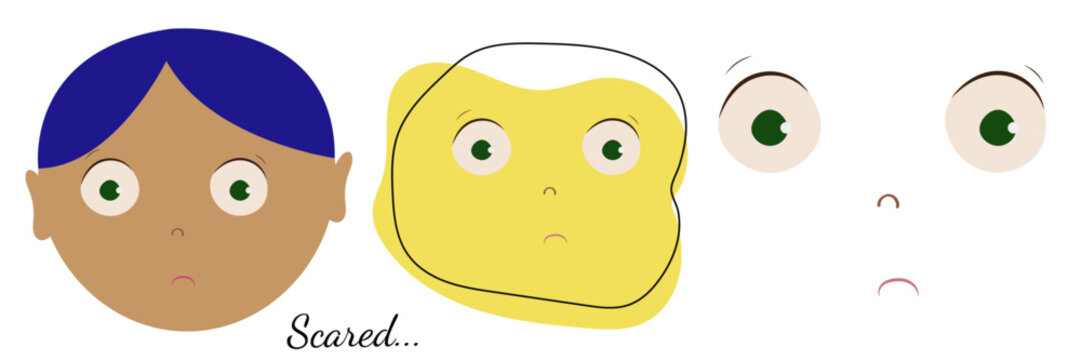 Set of flat cartoon scared face emotion. Vector illustration isolated on white background