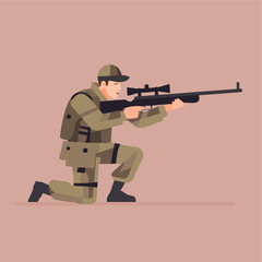 Vector Flat Military Officer Holding Sniper
