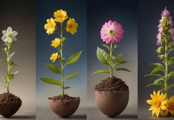 Fototapeta premium various types of plants growing in pots