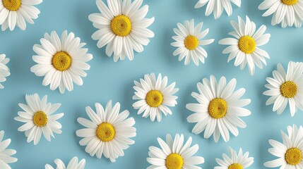 flying daisies pattern on a blue background