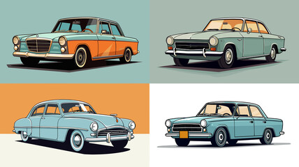 Fototapeta premium set of retro vintage cars isolated illustration ai generated