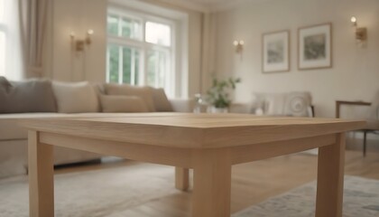 Obraz na płótnie Canvas Empty wooden table in a clean, elegant modern indoor home interior 