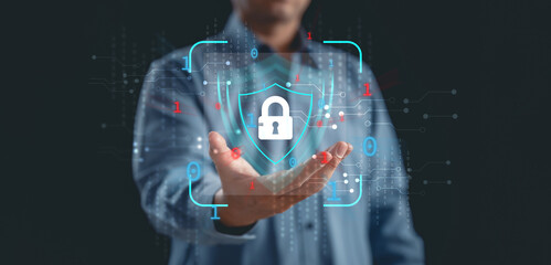  cybersecurity digital protection. a padlock icon symbolizing secure information, user privacy,...
