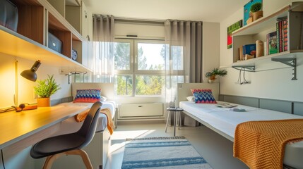 Student dormitory with bright and simple rooms