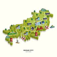 Isometric simple 3d map design of Busan city.