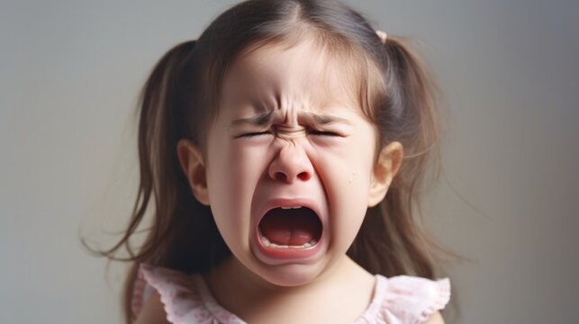 cute little baby girl child crying and screaming isolated, childhood, unhappy, emotion, sad, sadness, pain