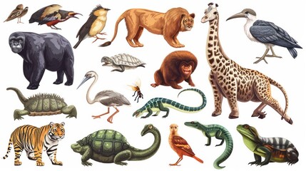 Set of various asian isolated wild animals including birds, mammals, reptiles and insects --ar 16:9 --v 6 Job ID: bef66e50-dcd8-47c5-bf49-d0ec323922fd