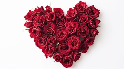 Heart Made of Red Roses Isolated on White Background