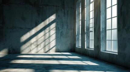 abstract. minimalistic background for product presentation. walls in  large empty room. can full of sunlight. Loft wall or minimalist wall. Shadow, light from windows to plaster wall..