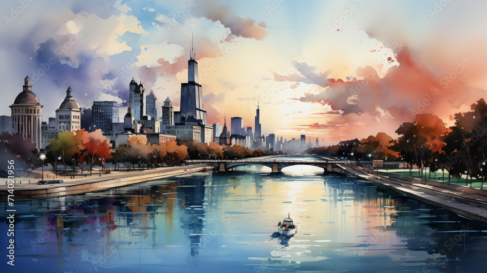 Wall mural a watercolor big city skyline