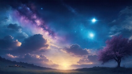 Fototapeta na wymiar Beautiful celestial sky fantasy with bright star in the sky nature landscape