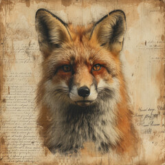 Fototapeta premium Classic Fox Illustration on Warm Taupe Canvas