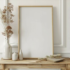 Mockup frame in living room interior, 3d render