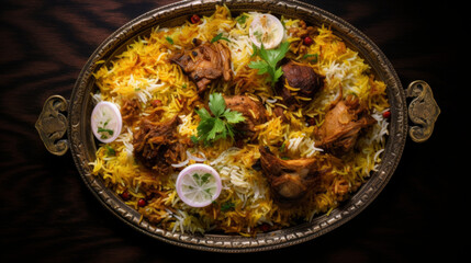 A plate of rich and flavorful lamb biryani, a popular dish for celebrating Eid after the month of Ramadan