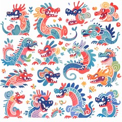 Cute dragon illustration.2024 Chinese loong new year concept. Illustrating Cultural Symbolism.  