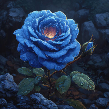 Retro Pixel Art of a Blue Rose © Sekai