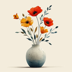 Colorful Flowers Blooming in a Minimalist Ceramic Vase
