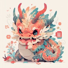 Cute dragon illustration.2024 Chinese loong new year concept. Illustrating Cultural Symbolism.  