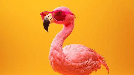 Brightly colored flamingo with glasses on giving summer vibes