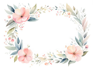 Fototapeta premium mini-floral-frame-watercolor-illustration-minimalist-style-features-delicate-blossoms-encircling