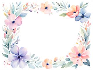Fototapeta na wymiar mini-floral-frame-watercolor-illustration-minimalist-style-features-delicate-blossoms-encircling
