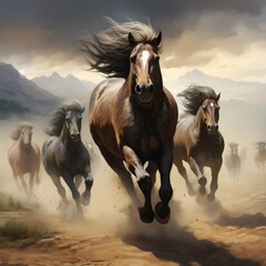 Nice some horses speed run image Generative AI