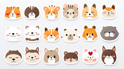 Assortment of Cute Cartoon Animal Face Stickers